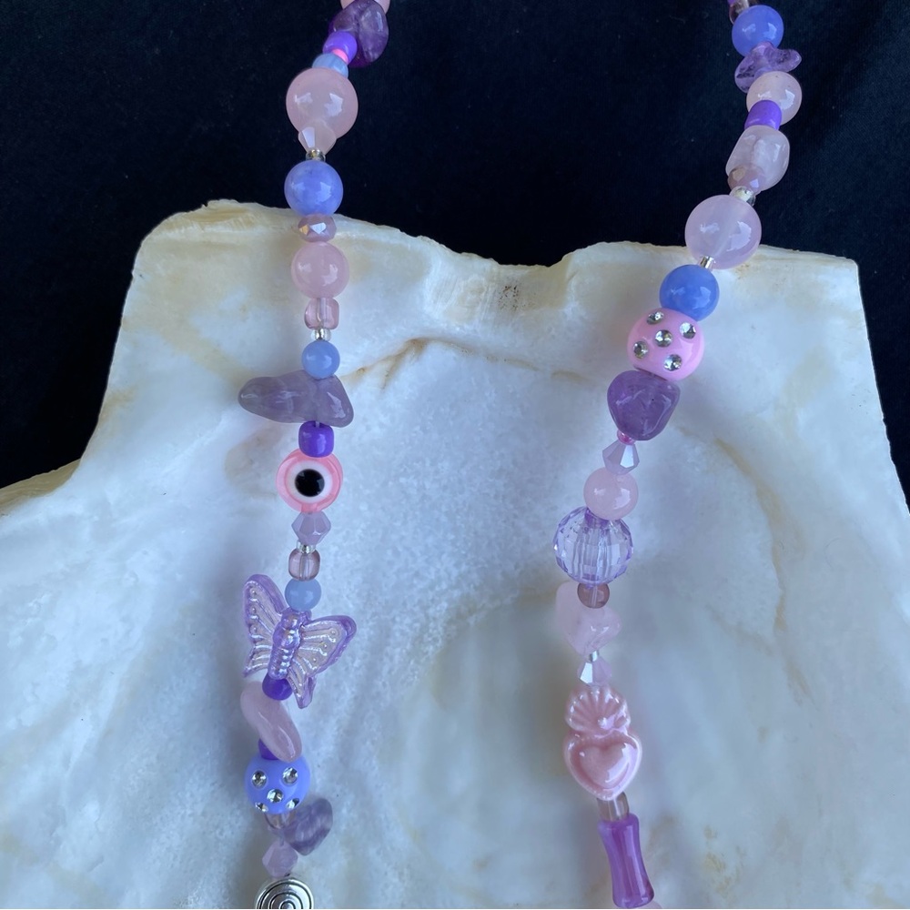 Northern Star Pink & Purple Beaded Necklace Mixed Beads Silver Heart Rose Quartz - Picture 5 of 10